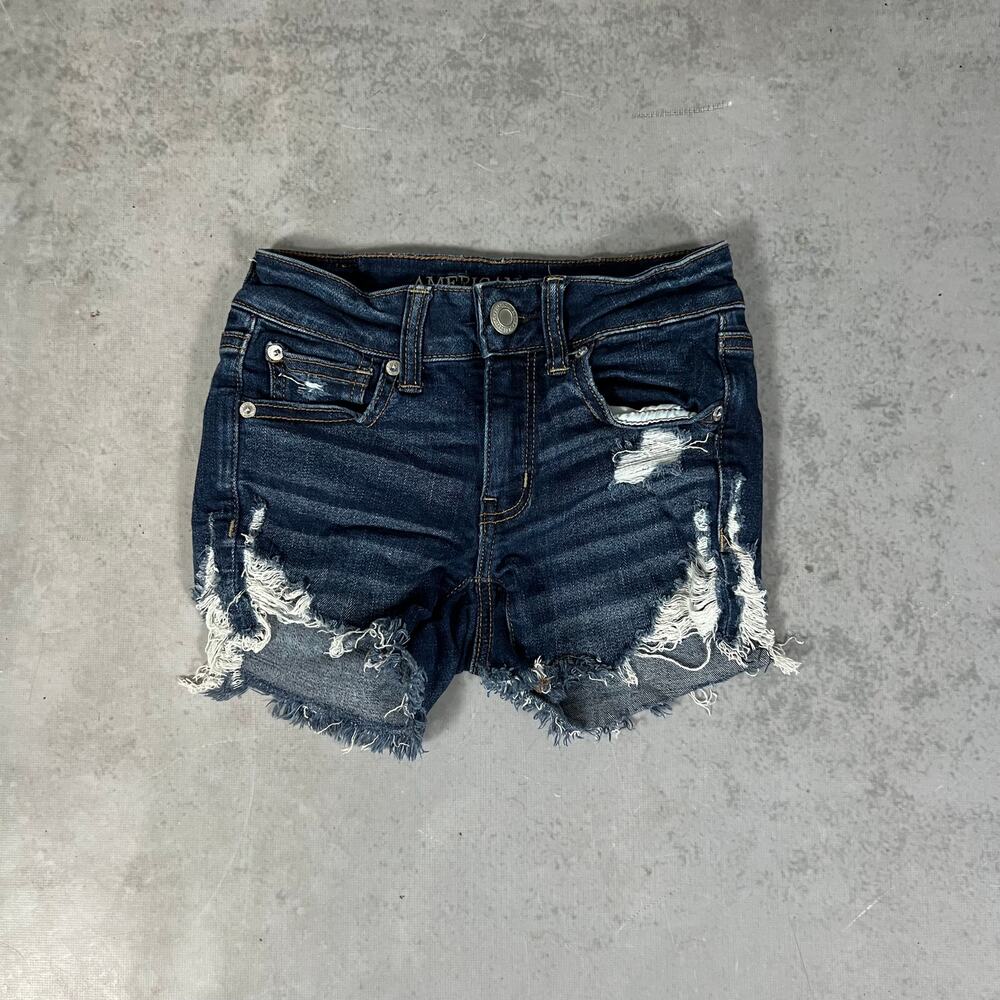 American Eagle Low Rise Women's Distressed Denim Midi Shorts Stretch Size 00